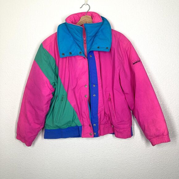 Obermeyer Jackets & Blazers - VINTAGE Sport Obermeyer Jacket Womens 8 Pink Colorblock Diamond Ski Puffer 90s